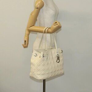 Christian Dior Canage Tote Bag Coated Canvas Leather Ivory Silver Auth